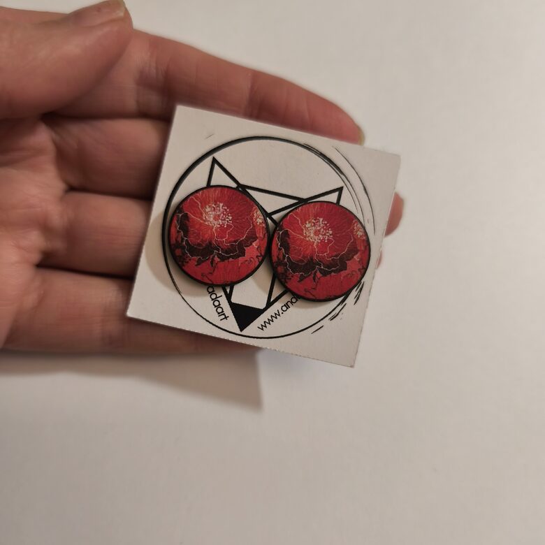 Stud earrings Red abstract flowers