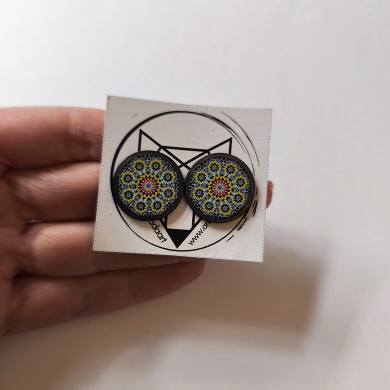 Stud earrings mandalas #blue #yellow #red