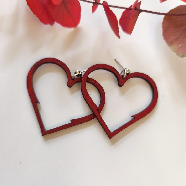 Earrings Wooden Hearts