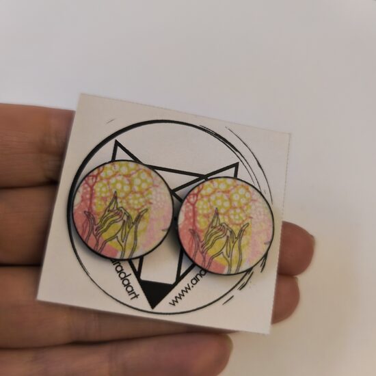 stud earrings Abstract flowers #pink #yellow