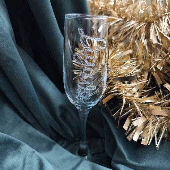 Glāze ar kristāliem - līgavas šampanieša glāze