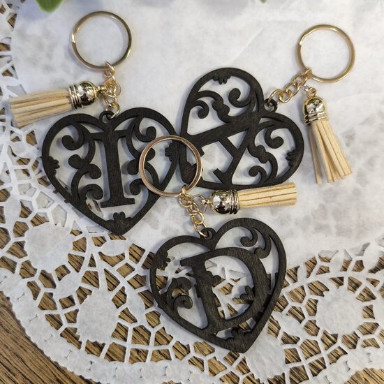 Wooden Keychain Heart Personalized with your LETTER (dark brown)
