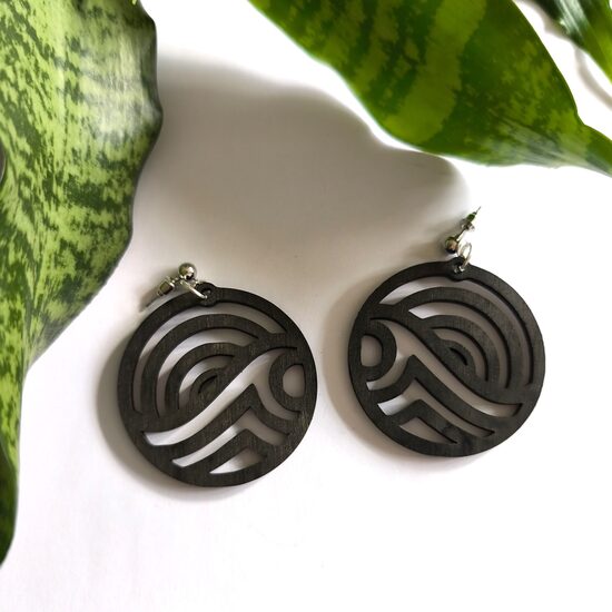 Wooden Earrings Wave and sundown