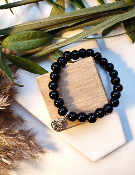 Bracelet Black stone mass with tree of life pendant #black