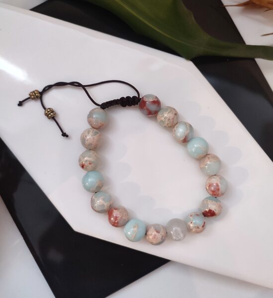 Unisex jasper adjustable bracelet #beige #blue #pastel