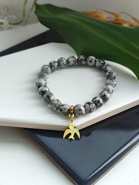 Gray labradorite bracelet with bird