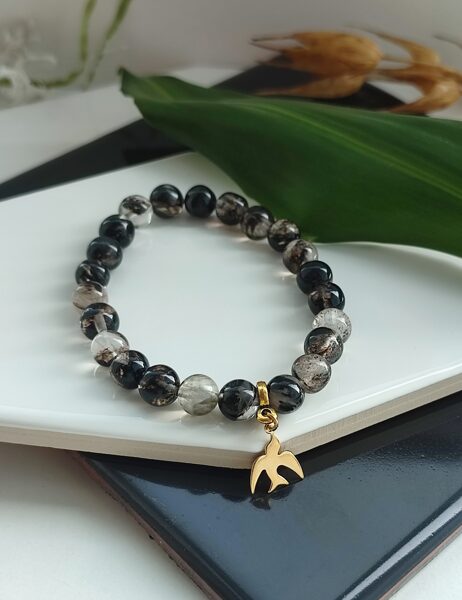 Smoky agate bracelet with bird