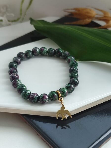 Stone bracelet with bird #green #purple