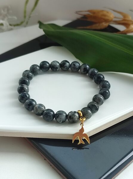 Larvikite bracelet with bird