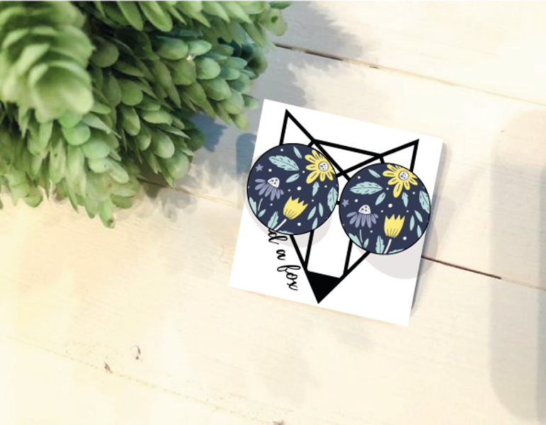 Auskari Zili, dzelteni ziedi