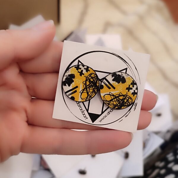stud earrings Abstraction n°96 #yellow #black #white