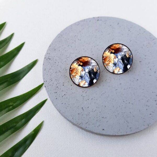 Auskari Abstrakti ziedi Zili Oranži brūni #zils