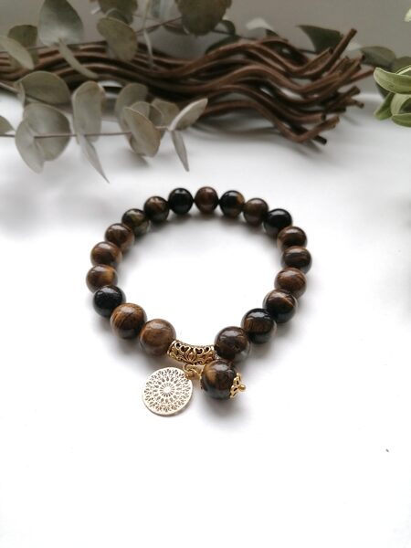 Tiger's eye bracelet with mandala pendant