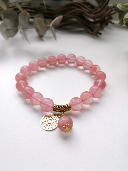 Bracelet Pink glass with mandala pendant