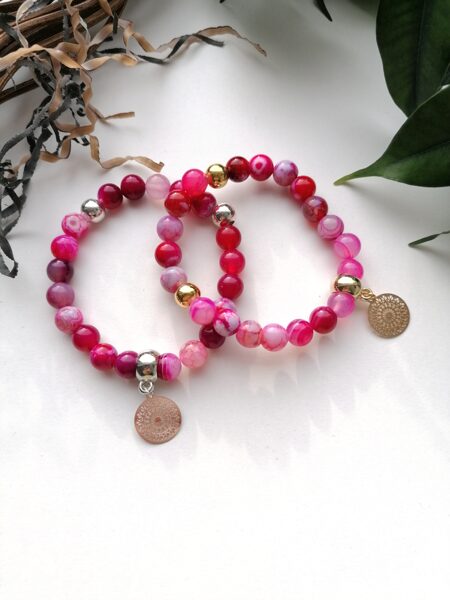 Bracelet "Pink fuchsia" with mandala pendant