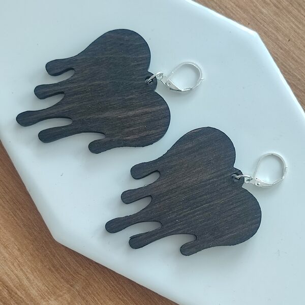 Wooden earrings Flow hearts #brown