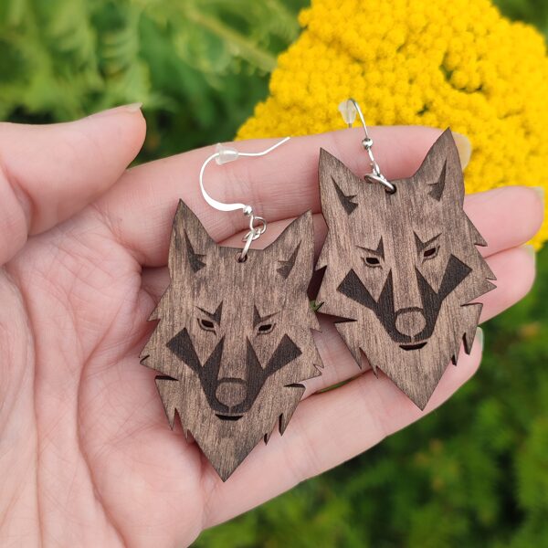 Wooden earrings Wolf