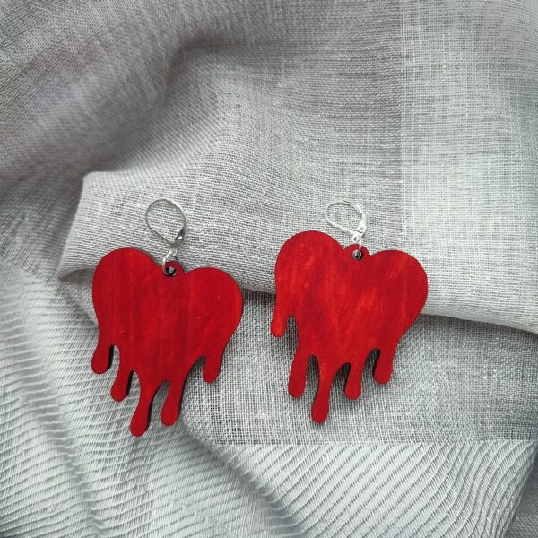 Wooden earrings Flow hearts #orangered