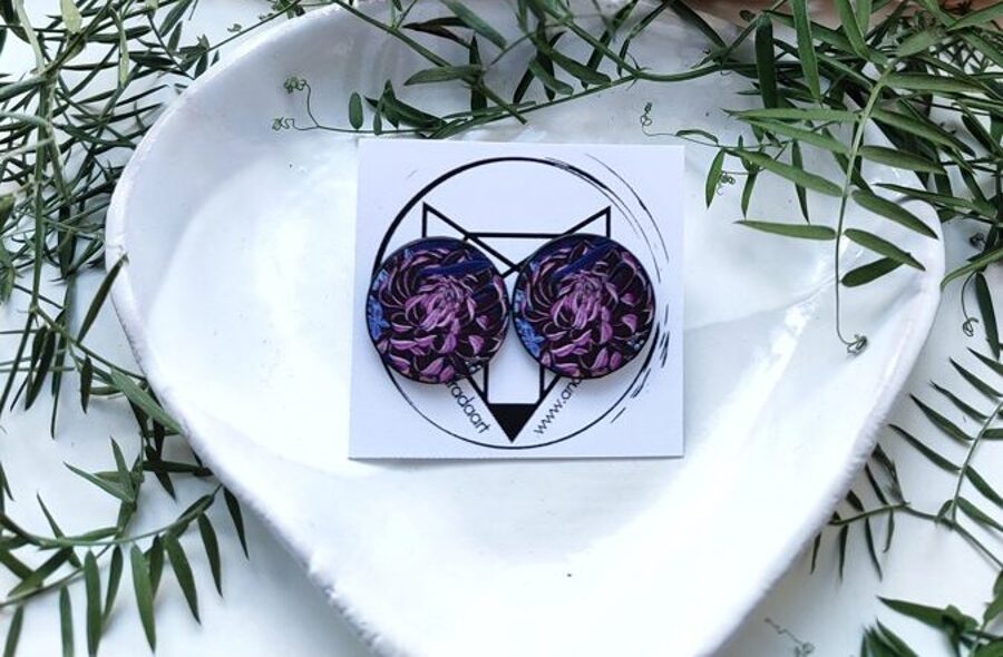 Auskari Krizantēma #violets #zils #rudens