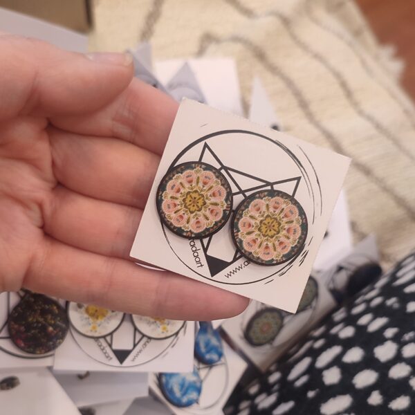 stud earrings Mandala n°15 #beige #yellow #khaki #pink