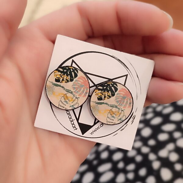 stud earrings Monstera leaves #green #orange #blue