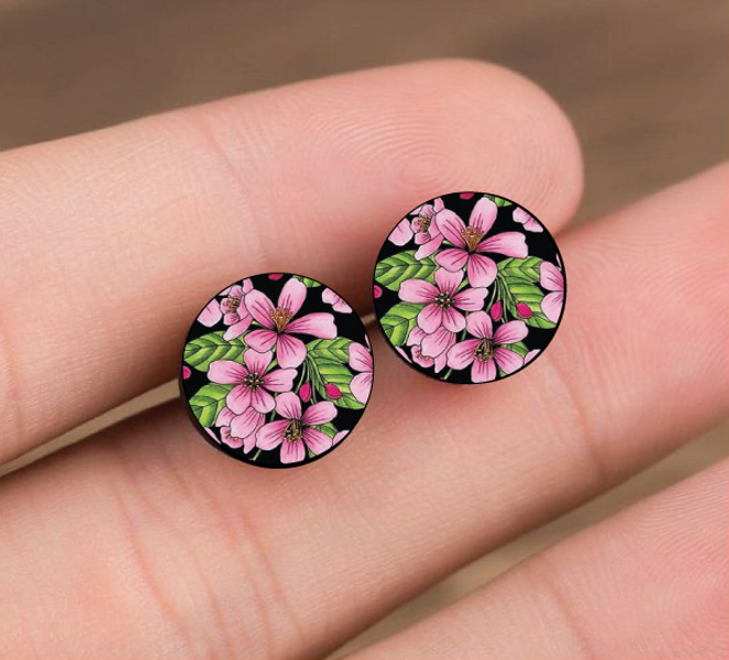 stud earrings Flora n°42 #Green #pink #spring