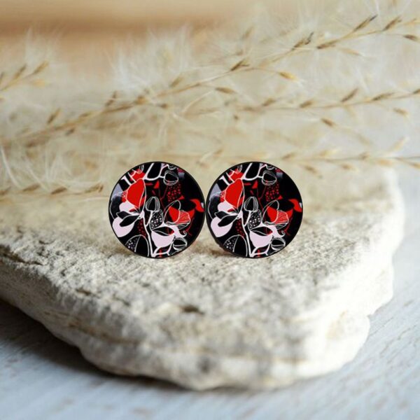 auskari Abstrakti ziedi sarkani pelēki melni