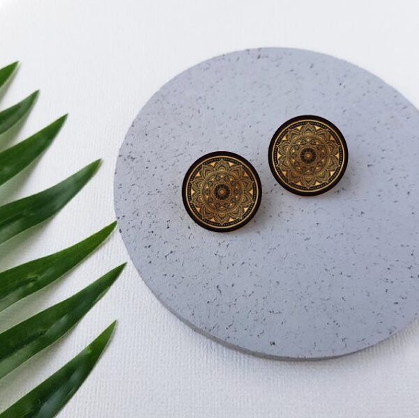 stud earrings Mandala #brown #orange #yellow