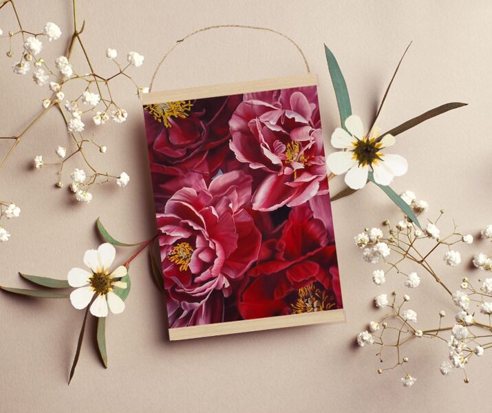 Sienas dekors Sārtas peonijas